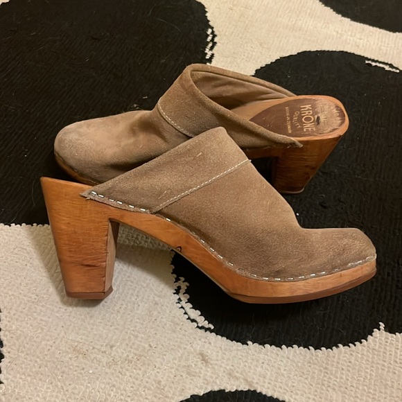 Vintage Krone danish wooden high heel mule suede clog - Picture 1 of 8
